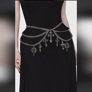 Killstar Silver Gothic Chain Belt with Cross Charms